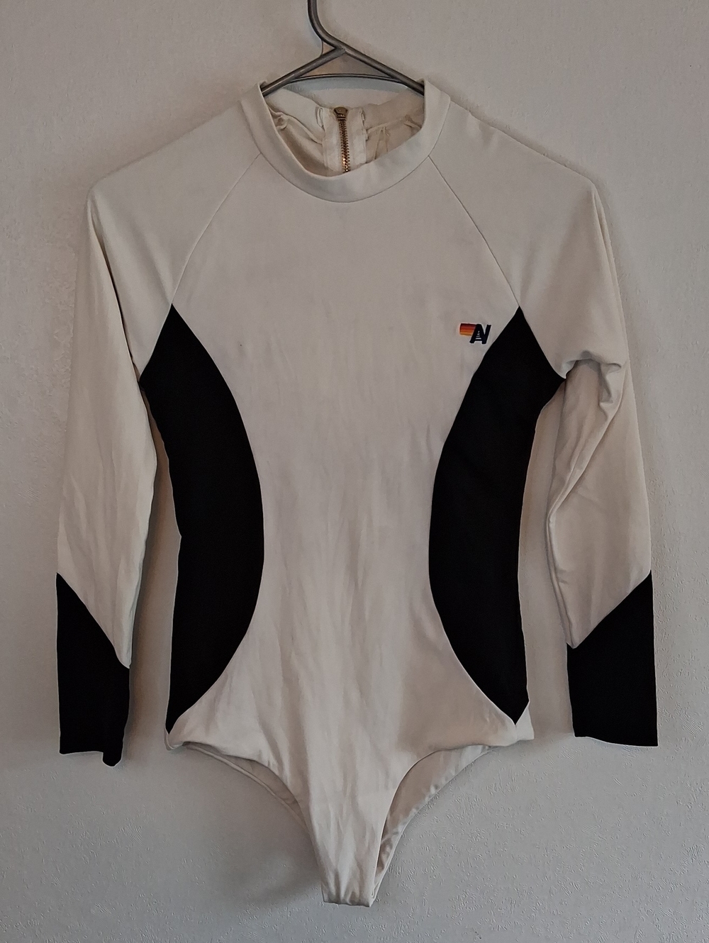 Aviator Nation Cream And Black Surf Suit Rash Guard